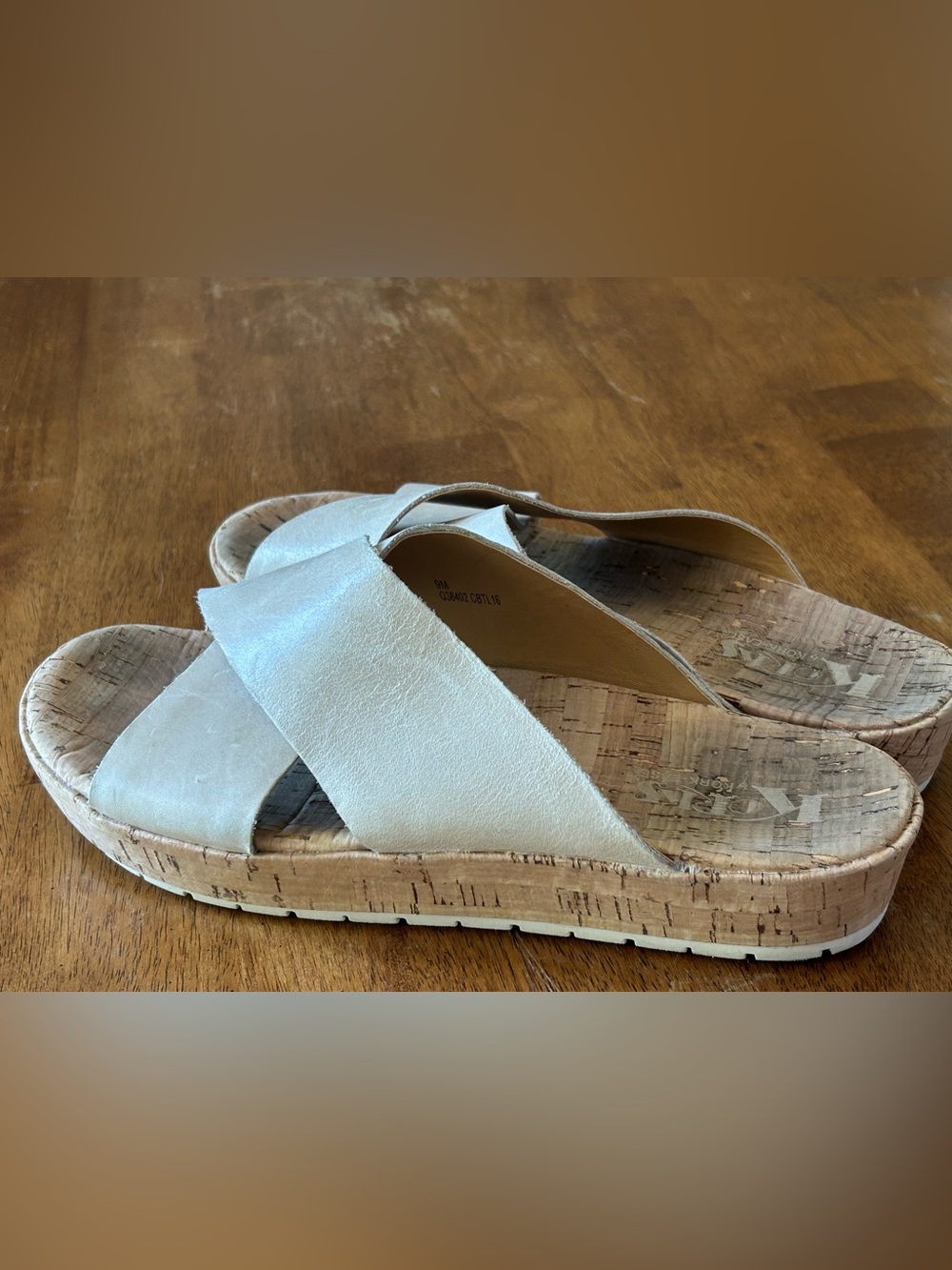 Kork-Ease Joly Slide Sandal Slip-On Cross-Straps Comfy Cork Leather Shoes Sz 9